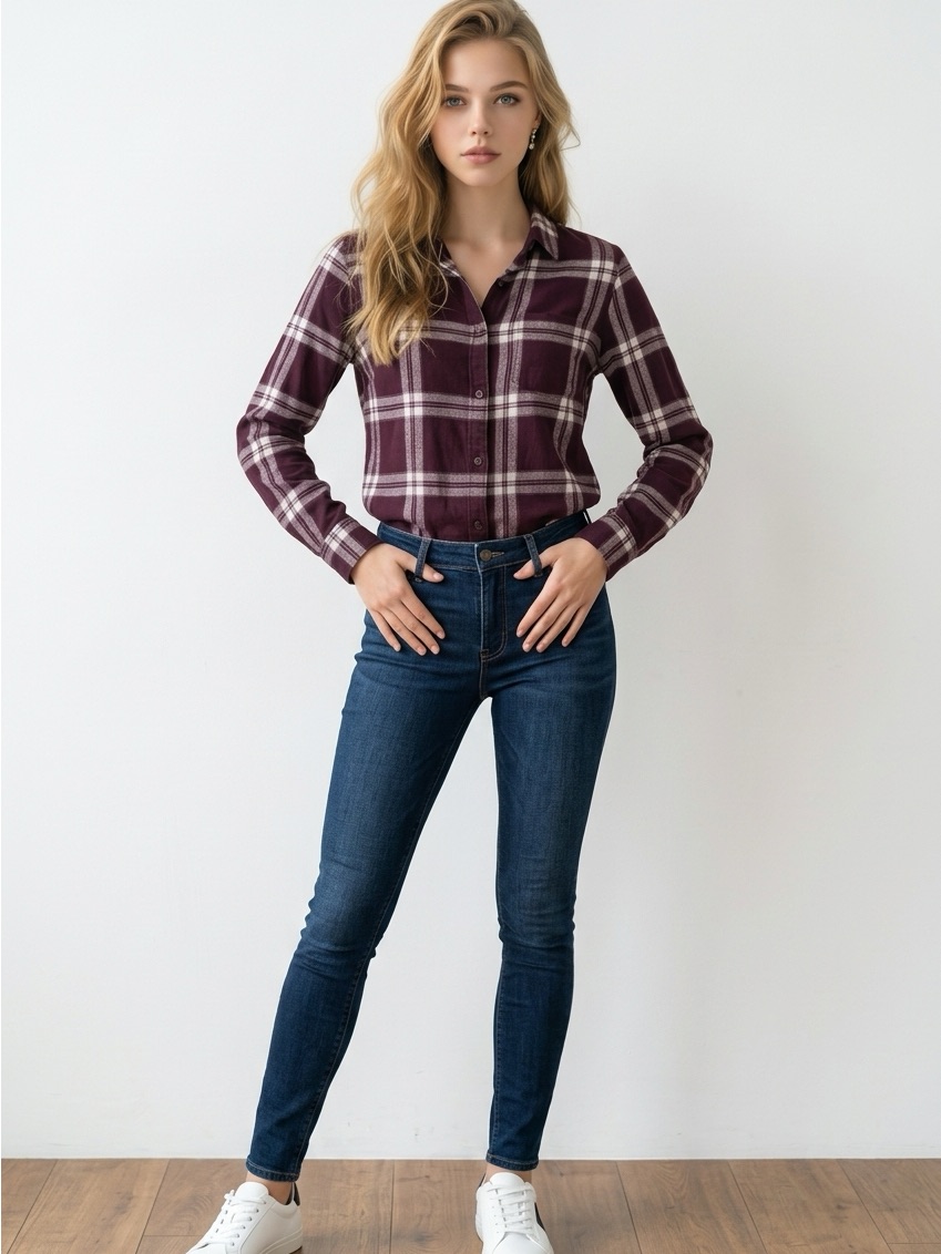 Classic Plaid Button-Down Shirt In Burgundy